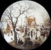 A Winter Scene with Skaters near a Castle